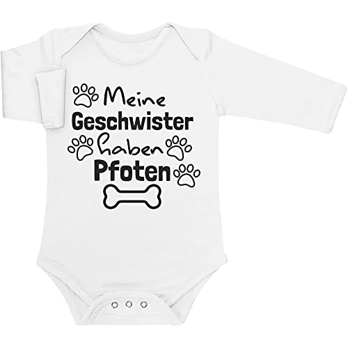 Shirtgeil Baby Body Langarm Meine Geschwister haben Pfoten Geschenk Hundeliebhaber Newborn Weiß von Shirtgeil