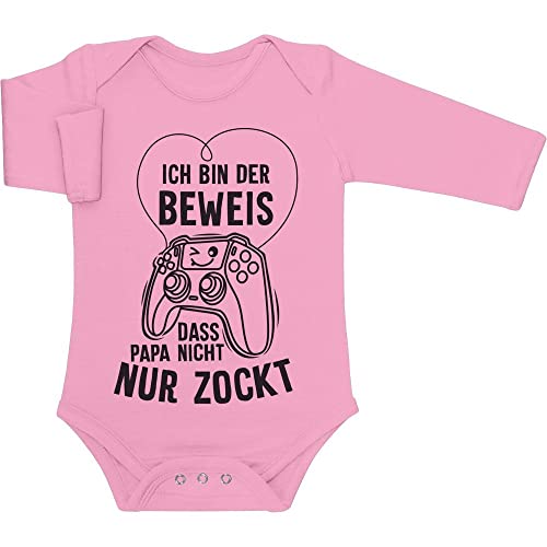 Shirtgeil Baby Body Langarm - Nicht nur Zocker oder Gamer Papa Baby Strampler Newborn Rosa von Shirtgeil