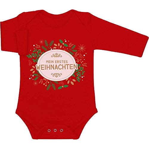 Shirtgeil Baby Body Langarm Weihnachtsbody Baby Mein Erstes Weihnachten Xmas Kranz 6-12 Monate Rot von Shirtgeil