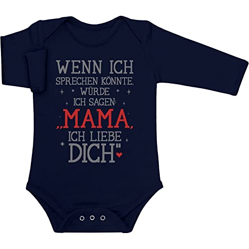 Shirtgeil Baby Body Langarm mit Spruch - Mama ich liebe dich - Geschenk Mama Strampler 6M Marineblau von Shirtgeil