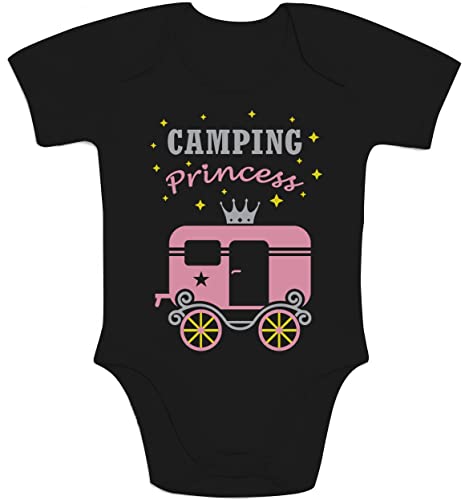 Shirtgeil Baby Body Mädchen Camping Princess Baby Geschenk mit Kutsche 6M Schwarz von Shirtgeil