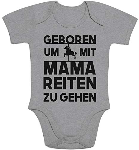 Shirtgeil Baby Body Kurzarm Baby Kleidung Mädchen mit Pferde Spruch - Geboren Um Mit Mama Reiten Zu Gehen - Reiter Strampler Pferdeliebhaber Geschenke Babybody 0-3 Monate Grau von Shirtgeil