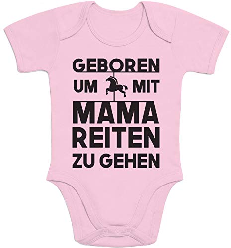 Shirtgeil Baby Body Kurzarm Baby Kleidung Mädchen mit Pferde Spruch - Geboren Um Mit Mama Reiten Zu Gehen - Reiter Strampler Pferdeliebhaber Geschenke Babybody 0-3 Monate Rosa von Shirtgeil