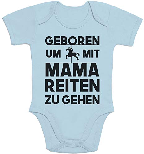 Shirtgeil Baby Body Kurzarm Baby Kleidung Mädchen mit Pferde Spruch - Geboren Um Mit Mama Reiten Zu Gehen - Reiter Strampler Pferdeliebhaber Geschenke Babybody 3-6 Monate Hellblau von Shirtgeil