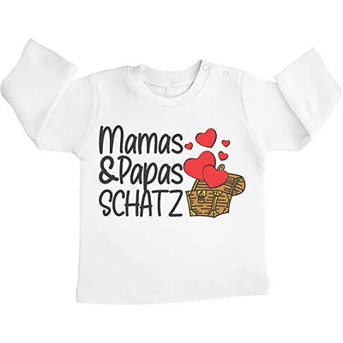 Shirtgeil Baby Langarmshirt Geschenk Mamas und Papas Schatz Unisex Pullover Junge Mädchen 18-24 Monate Weiß von Shirtgeil