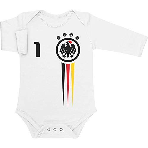 Shirtgeil Baby Body Langarm Deutschland Fußball EM Weihnachten Trikot Fußball Geschenk 3-6 Monate Weiß von Shirtgeil