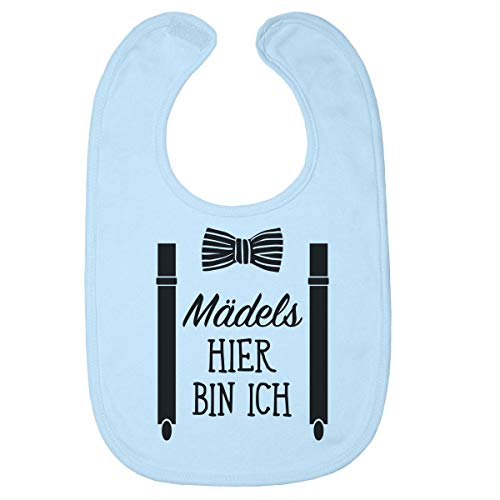 Shirtgeil Babylatz mit Spruch Jungen Geschenk für Neugeborene - Mädels, Hier Bin Ich! Baby Lätzchen One Size Hellblau von Shirtgeil