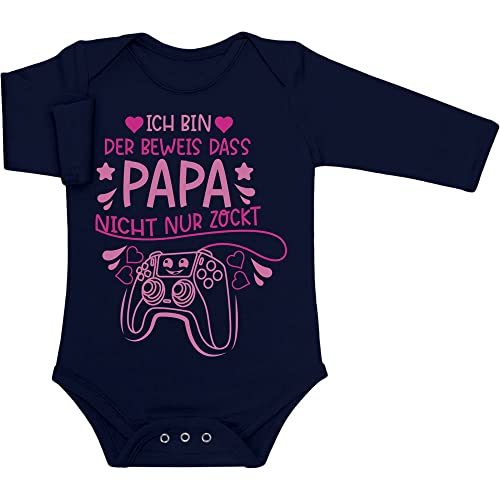 Shirtgeil Baby Body Langarm Geschenk für Zocker Gamer Spiele Papa Pink Baby Strampler 6M Marineblau von Shirtgeil