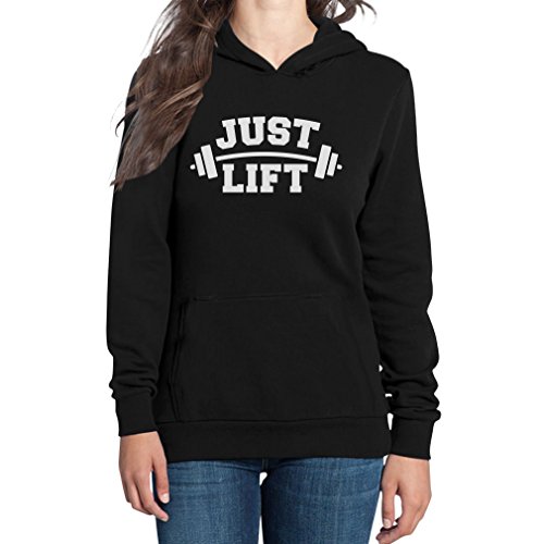 Shirtgeil Just Lift Damen Schwarz Large Kapuzenpullover Hoodie - Bodybuilding/Kraftsport Kleidung von Shirtgeil