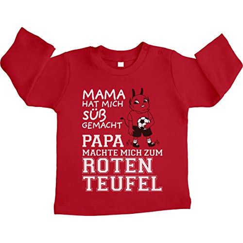 Baby T-Shirt Langarm Kaiserslautern - Papa machte Mich zum Roten Teufel Unisex Baby Langarmshirt 6-12 Monate Rot von Shirtgeil