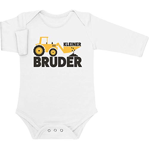 Shirtgeil Kleiner Bruder Bagger Traktor Baby Langarm Body 0-3 Monate Weiß von Shirtgeil