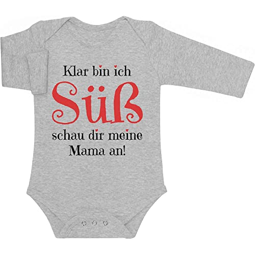 Shirtgeil Langarm Baby Body Mädchen Geschenk - Klar Bin ich Süß schau dir Meine Mama an 0-3 Monate Grau von Shirtgeil