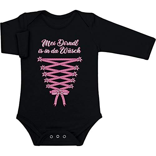 Shirtgeil Langarm Baby Body Mädchen MEI Dirndl is in da Wäsch - Oktoberfest Babys 3-6 Monate Schwarz von Shirtgeil