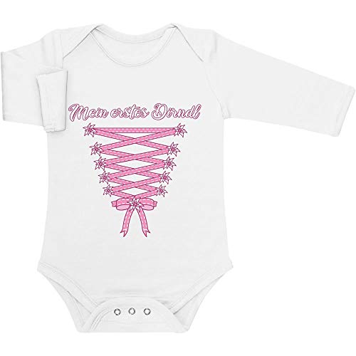 Shirtgeil Langarm Baby Body Mädchen - Mein erstes Dirndl - Oktoberfest Baby Mädchen 3-6 Monate Weiß von Shirtgeil