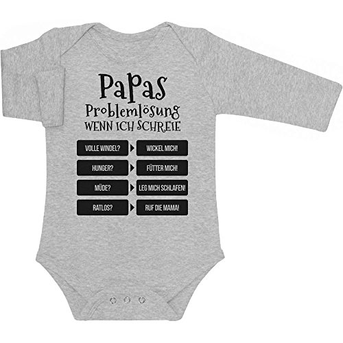 Shirtgeil Langarm Baby Body mit Sprüchen Lustiges Geschenk Vater - Papas Problemlösung 3-6 Monate Grau von Shirtgeil