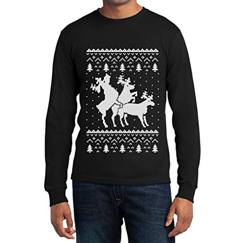 Shirtgeil Langarmshirt Herren Rehntier Dreier Weihnachts Reindeer Dünner Männer Pullover XX-Large Schwarz von Shirtgeil