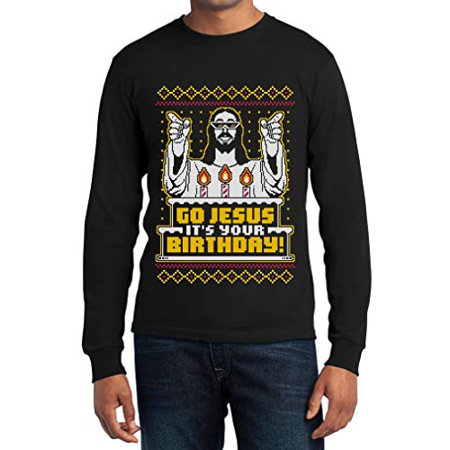 Shirtgeil Langarmshirt Herren Ugly Christmas Weihnachten Go Jesus Hässliches Weihnachts-Motiv Small Schwarz von Shirtgeil