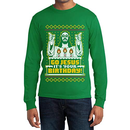 Shirtgeil Langarmshirt Herren Ugly Christmas Weihnachten Go Jesus Hässliches Weihnachts-Motiv X-Large Grün von Shirtgeil