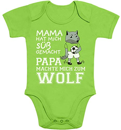Shirtgeil Mama machte mich süß Papa machte mich zum Wolf Baby Body Kurzarm-Body 6-12 Monate Limettengrün von Shirtgeil