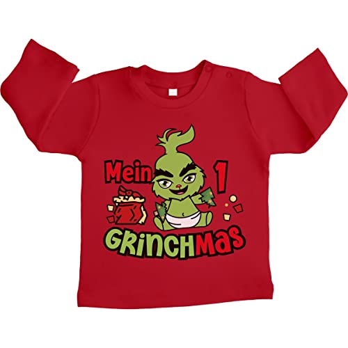 Shirtgeil Mein erstes Grinchmas Grinch Weihnachtsoutfit Unisex Baby Langarmshirt Gr. 66-93 3-6 Monate Rot von Shirtgeil