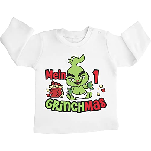 Shirtgeil Mein erstes Grinchmas Grinch Weihnachtsoutfit Unisex Baby Langarmshirt Gr. 66-93 6-12 Monate Weiß von Shirtgeil