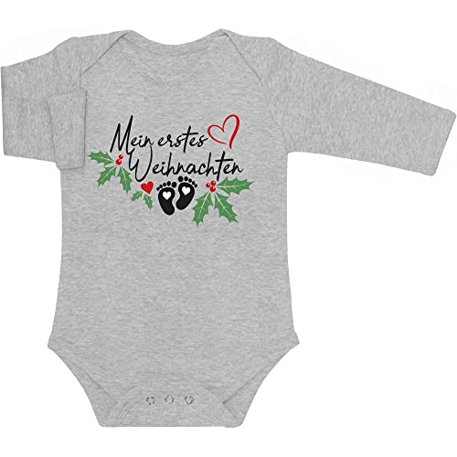 Shirtgeil Baby Body Langarm Mein erstes Weihnachten Weihnachtsmotiv Weihnachtsstrampler Baby 6M Grau von Shirtgeil