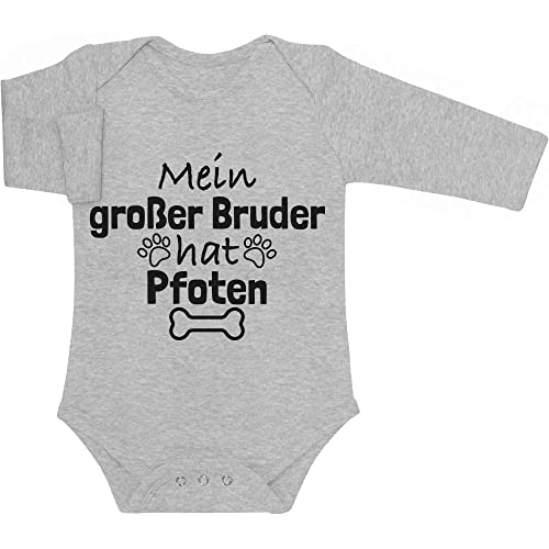 Shirtgeil Baby Body Langarm Mein großer Bruder hat Pfoten Geschwister Geschenk Hundeliebhaber 6M Grau von Shirtgeil