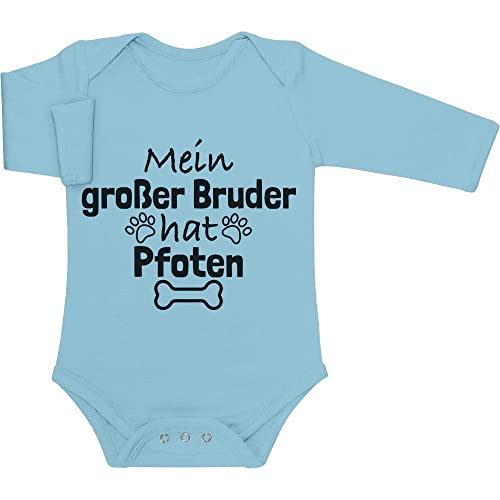 Shirtgeil Baby Body Langarm Mein großer Bruder hat Pfoten Geschwister Geschenk Hundeliebhaber 6M Hellblau von Shirtgeil