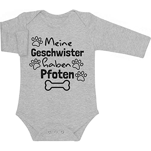 Shirtgeil Baby Body Langarm Meine Geschwister haben Pfoten Geschenk Hundeliebhaber 12M Grau von Shirtgeil