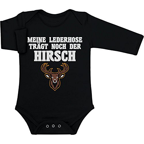 Shirtgeil Langarm Baby Body Junge - Meine Lederhose Trägt Noch Der Hirsch Babykleidung Wiesn 3-6 Monate Schwarz von Shirtgeil