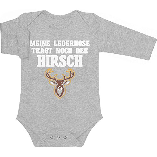 Shirtgeil Langarm Baby Body Junge - Meine Lederhose Trägt Noch Der Hirsch Babykleidung Wiesn 6-12 Monate Grau von Shirtgeil