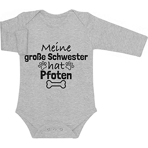 Shirtgeil Meine große Schwester hat Pfoten Geschenk Baby Langarm Body Newborn Grau von Shirtgeil