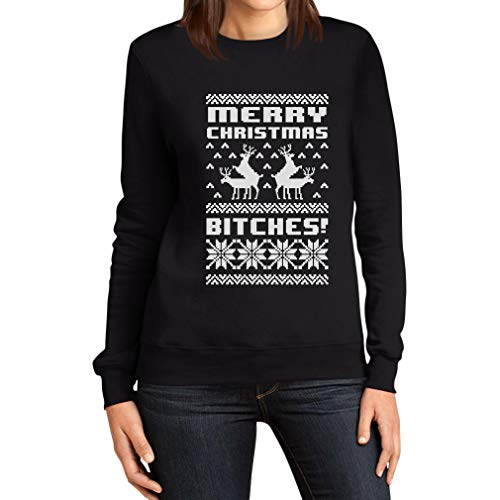 Shirtgeil Merry Christmas Bitches Weihnachtspullover - Winterpulli für Damen Schwarz X-Large von Shirtgeil