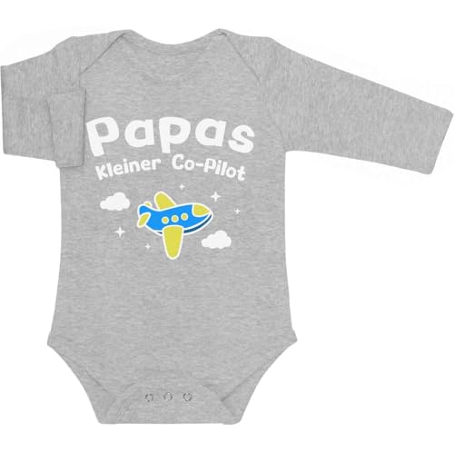 Shirtgeil Papas Kleiner Co-Pilot Druckdesign Baby Langarm Body 6M Grau von Shirtgeil