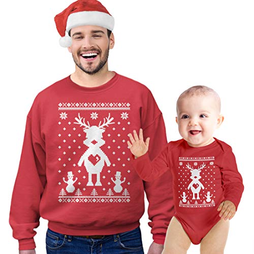 Shirtgeil Pullover Herren Baby Body Rentier Partnerlook Schneemann Ugly Xmas Weihnachtspulli Weihnachtsbody Mann Rot M/Baby Rot 12-18 Monate von Shirtgeil