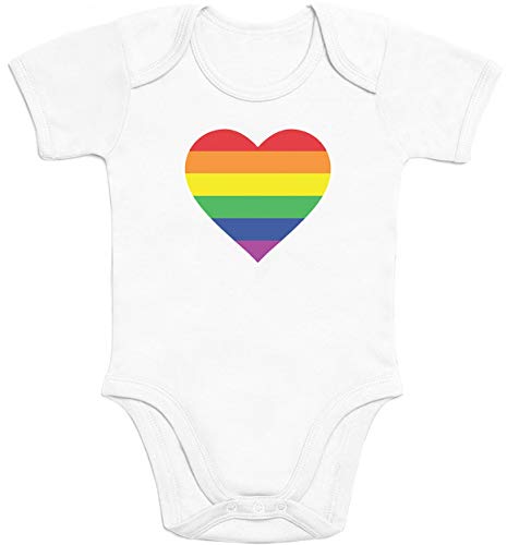 Shirtgeil Baby Body Kurzarm Regenbogen Pride Geschenke - Herzen für Babys Geschenk - Strampler Regenbogen Farben Flag Herz LGBT Heart Mädchen Jungen Babybody 0-3 Monate Weiß von Shirtgeil