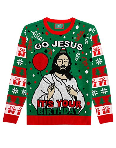 Shirtgeil Ugly Christmas Strickpullover Herren Damen, Rundhals, Go Jesus It's Your Birthday Sweater Small, Langarm, Multicolor von Shirtgeil