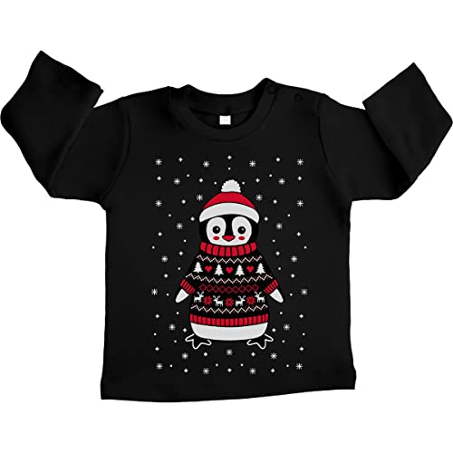 Shirtgeil Baby Langarmshirt Xmas Pinguin mit Rentier Weihnachtspullover Baby Pullover Mädchen Junge 12-18 Monate Schwarz von Shirtgeil