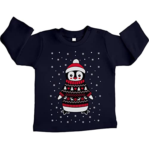Shirtgeil Baby Langarmshirt Xmas Pinguin mit Rentier Weihnachtspullover Baby Pullover Mädchen Junge 18-24 Monate Marineblau von Shirtgeil