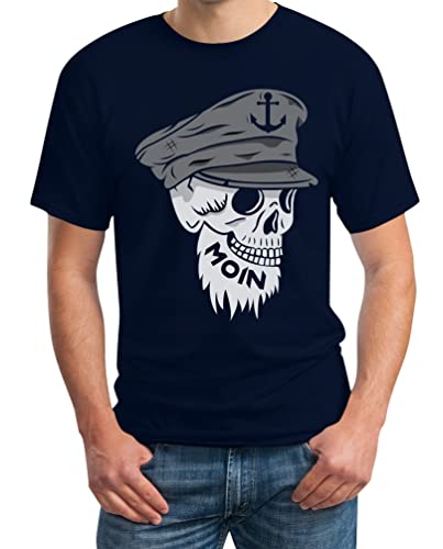 Skull Totenkopf Moin Tshirt Herren Hamburg Souvenir Herren T-Shirt Large Marineblau von Shirtgeil