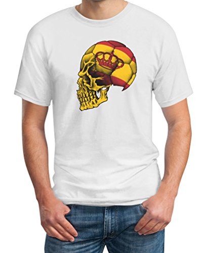 Spanien Fußball EM Fanshirt 2021 mit Totenschädel T-Shirt X-Large Weiß von Shirtgeil