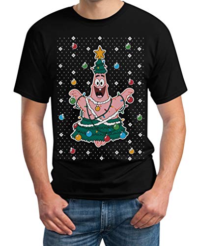 Spongebob Patrick Weihnachtsbaum Seestern Geschenk Herren T-Shirt XXX-Large Schwarz von Shirtgeil