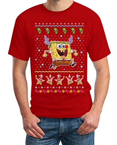 Spongebob Schwammkopf Plankton und Patrick Weihnachtsshirt Herren T-Shirt L Rot von Shirtgeil