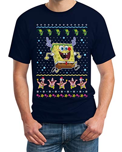 Spongebob Schwammkopf Plankton und Patrick Weihnachtsshirt Herren T-Shirt XXL Marineblau von Shirtgeil