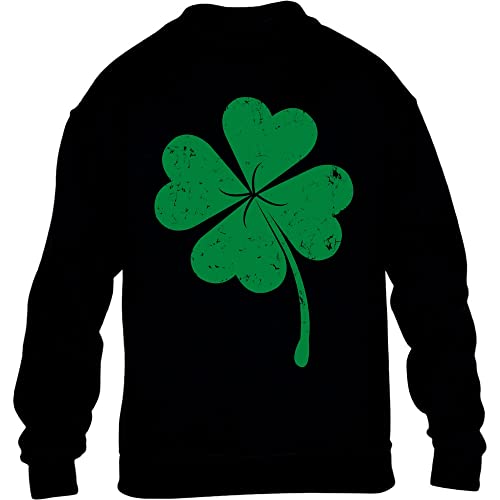 St. Patricks Day Grünes Kleeblatt in Vintage Kinder Pullover Sweatshirt 116 Schwarz von Shirtgeil