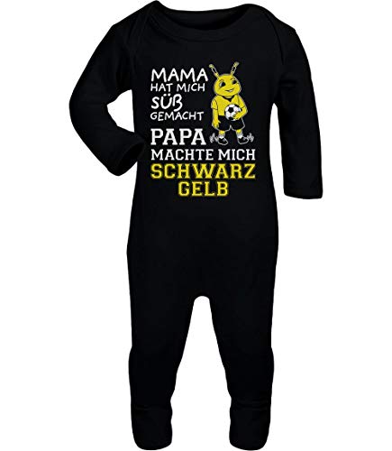 Strampelanzug Fußball Fanartikel Papa machte Mich Schwarz Gelb Baby Strampler 3-6 Monate (62/68) Schwarz von Shirtgeil