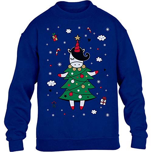 Sweatshirt Jungen Mädchen Ugly Christmas Weihnachts Tannenbaum Einhorn Pullover 128 Blau von Shirtgeil