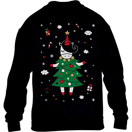 Sweatshirt Jungen Mädchen Ugly Christmas Weihnachts Tannenbaum Einhorn Pullover 128 Schwarz von Shirtgeil