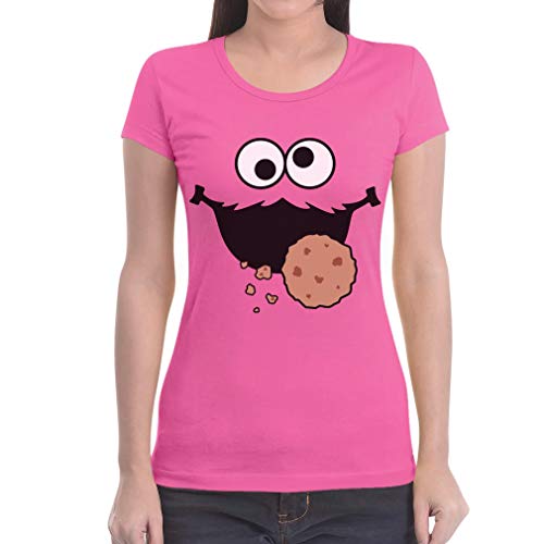 T-Shirt Damen Karneval & Fasching Keksmonster Krümel Kostüm Tshirt Frauen Slim Fit Large Rosa von Shirtgeil