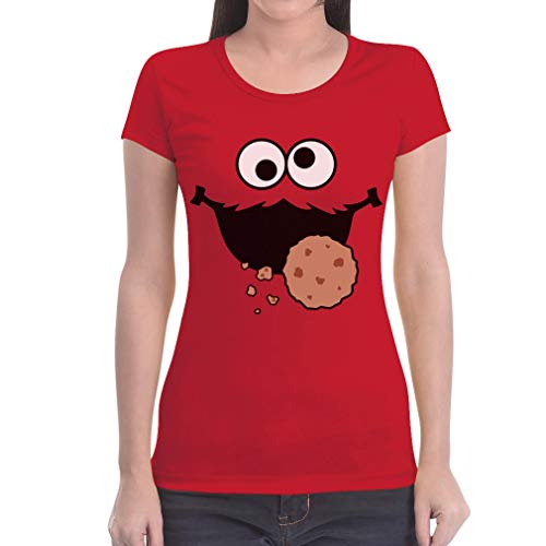 T-Shirt Damen Karneval & Fasching Keksmonster Krümel Kostüm Tshirt Frauen Slim Fit Large Rot von Shirtgeil